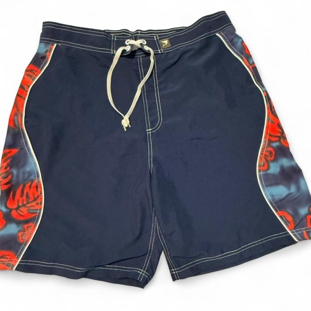 Marlin Navy Board Shorts Swim‎ Trunks Graphic Side Panels XL